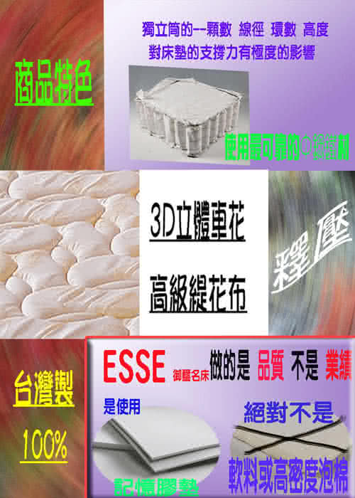 【ESSE御璽名床釋壓系列】三線記憶膠棉獨立筒床墊6x6.2尺(加大尺寸 6X6.2尺)