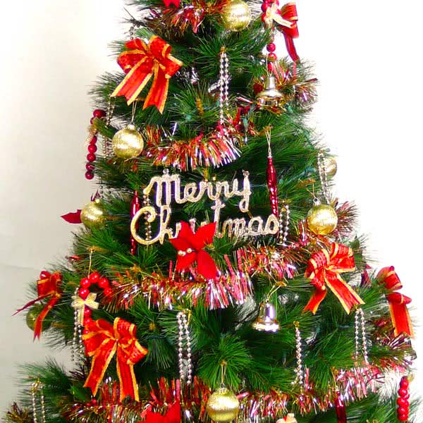 【聖誕裝飾品特賣】台灣製6尺/6呎(180cm特級綠松針葉聖誕樹+紅金色系配件組+100燈鎢絲樹燈2串)