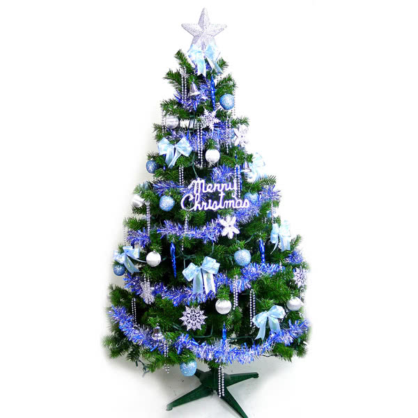 【聖誕裝飾特賣】台灣製8尺/8呎(240cm豪華版裝飾綠聖誕樹+藍銀色系配件組（不含燈)