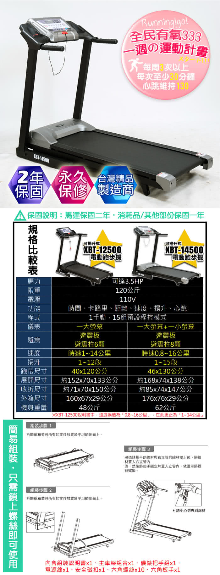 【Performance 台灣精品 X-BIKE】XBT-14500 揚升電動跑步機(15段坡度電動揚升/15組程控)