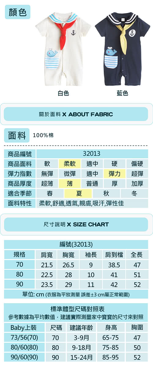 【BABY童衣】前開扣鯨魚貼布海軍連身衣 附領結(32013)