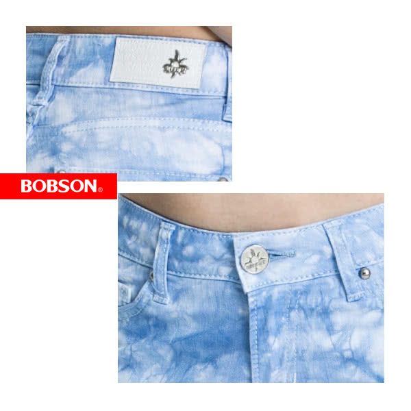 【BOBSON】女款綁染小直筒褲(水藍51)