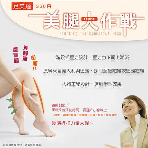 【足美適彈性襪】中重壓360DEN西德棉睡眠大腿襪一組三雙(夜間專用/壓力襪/顯瘦腿襪/醫療襪/彈力襪)