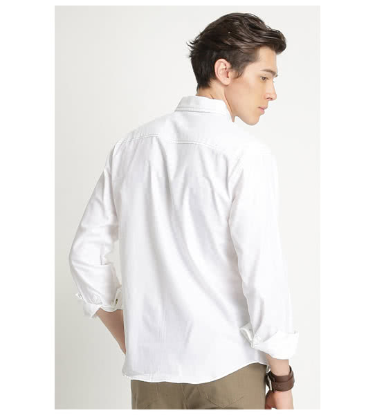 【BOBSON】男款腰線素面長袖襯衫(白34005-80)