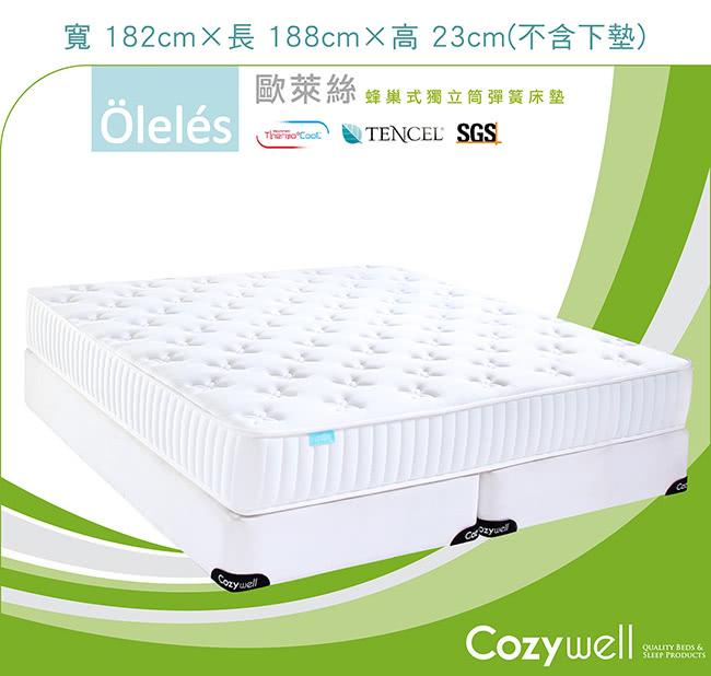 【Oleles 歐萊絲】蜂巢式獨立筒 彈簧床墊-雙人加大(送緹花對枕 鑑賞期後寄出)