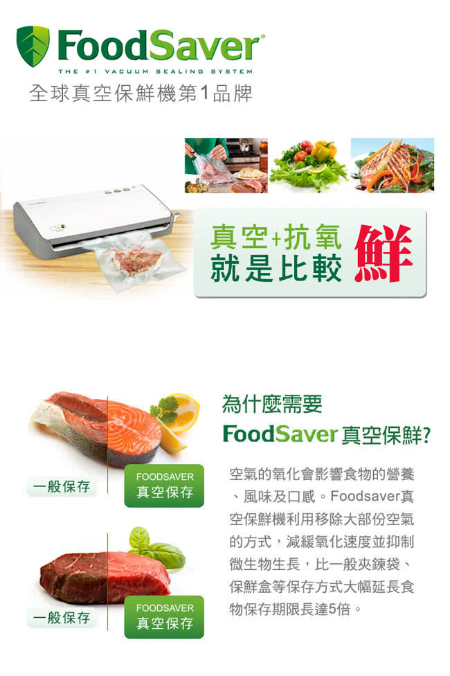 【美國FoodSaver】家用真空包裝機FM2110P(送真空夾鏈袋轉接頭組 獨家再送PRESSO儲物罐)