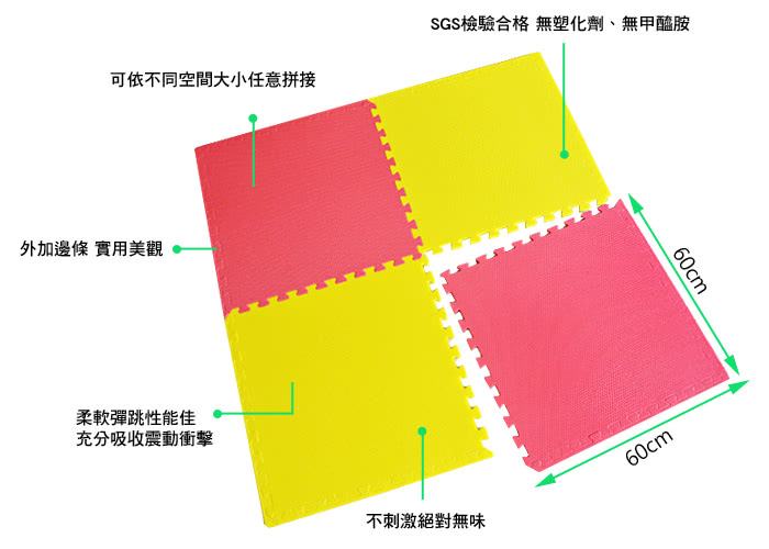 【生活King】衛生環保地墊/巧拼/爬行墊(加大款60X60-4片入)