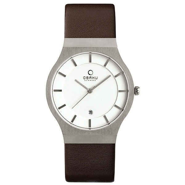 【OBAKU】極簡時代優雅時尚腕錶-咖啡帶白面/大(V123GCIRN)
