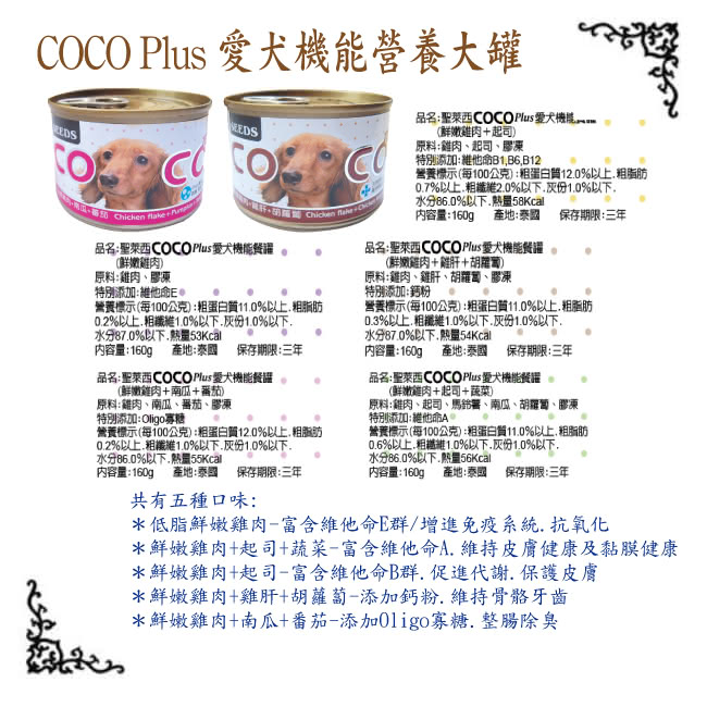 【Seeds 聖萊西】COCO Plus愛犬機能餐罐-160g*24罐裝(COCO Plus)