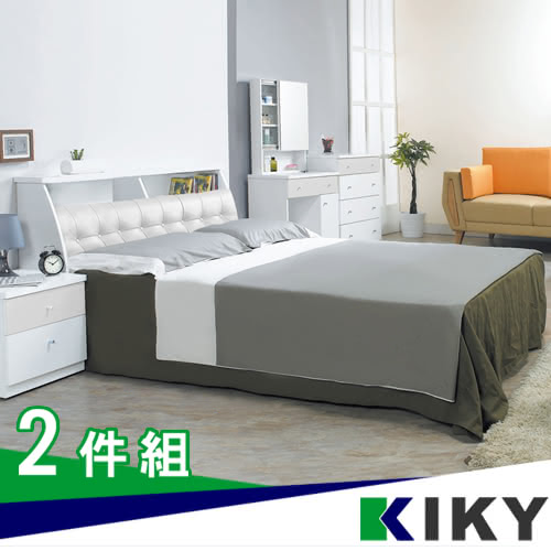 【KIKY】小次郎-皮質加高雙人5尺床組-床頭箱+床底(三色可選)