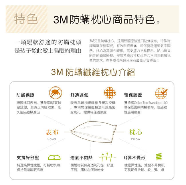 【3M】淨呼吸大童防蹣枕心-附純棉枕套-9-13歲適用(超值2入組)