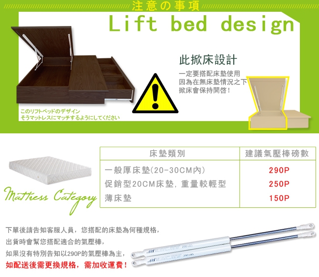 【優利亞-機能型】雙人5尺抽屜+掀床床底(2色)