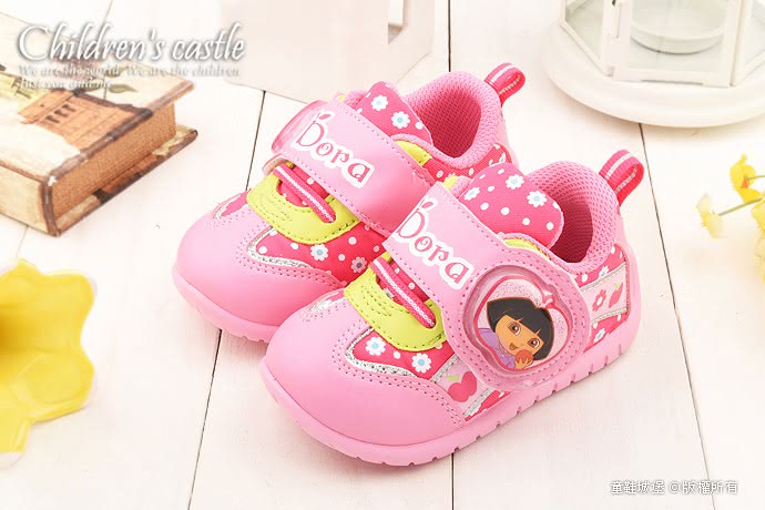 【童鞋城堡】朵拉 中童 小花款電燈運動鞋(DR87052-粉)