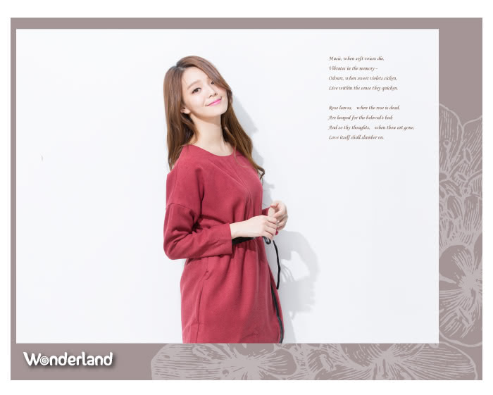 【Wonderland】輕熟女韓版毛呢顯瘦造型洋裝(酒紅)