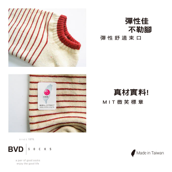 【BVD】條紋毛巾底女踝襪22-25cm*12雙入