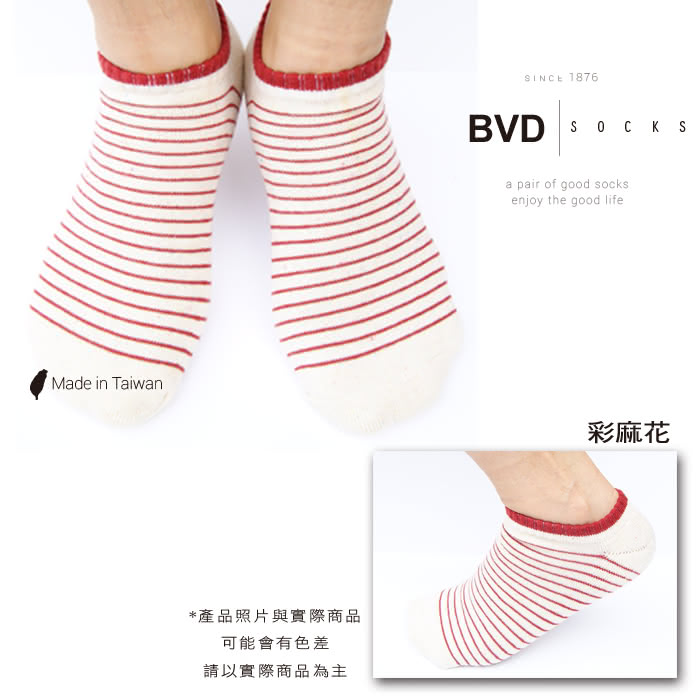 【BVD】條紋毛巾底女踝襪22-25cm*12雙入