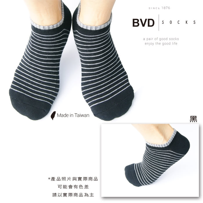 【BVD】條紋毛巾底女踝襪22-25cm*12雙入