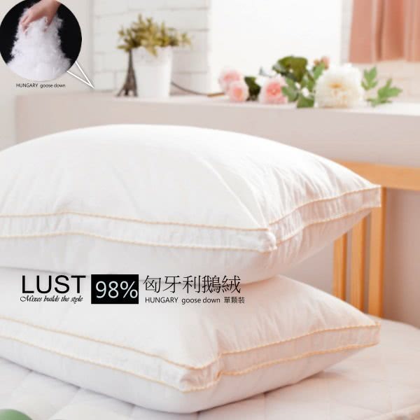 【Lust 生活寢具 台灣製造】98%匈牙利鵝絨枕立吋七星級/總統套房專用羽絨枕