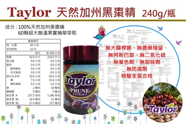 美國百年Taylor天然加州黑棗精