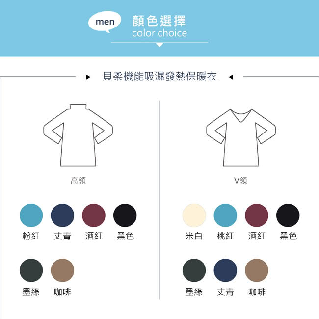【貝柔】機能吸濕發熱男保暖衣(V領-墨綠)