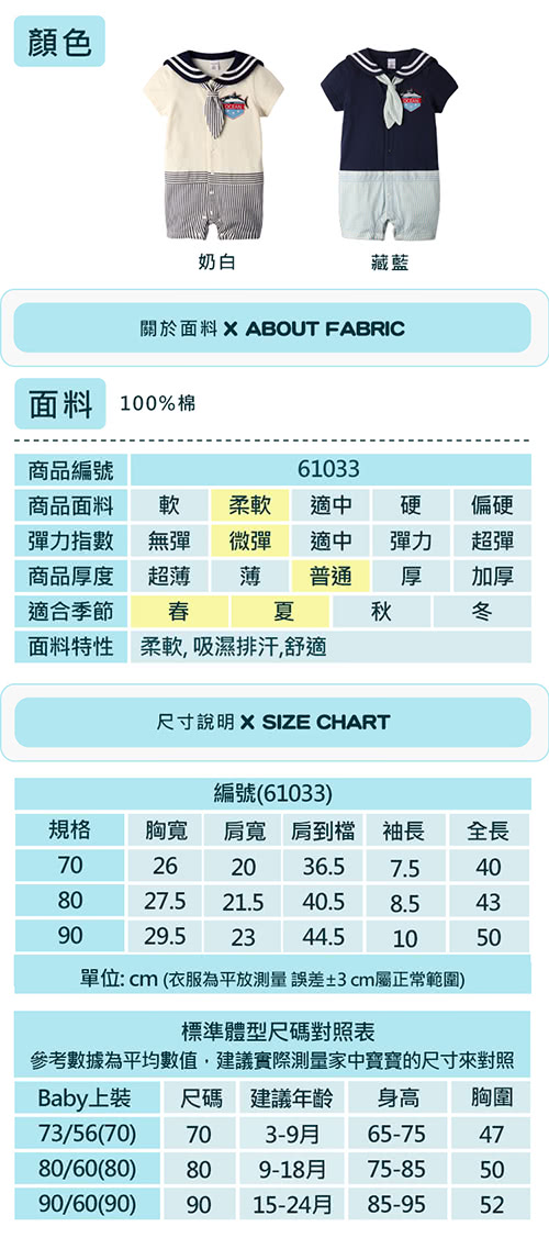 【baby童衣】寶寶爬服 水手風連身衣61033(共2色)