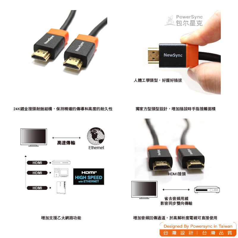 【群加 PowerSync】HDMI 鍍金接頭 3D數位乙太網影音傳輸線 /1.8M(HDMI4-GR180)