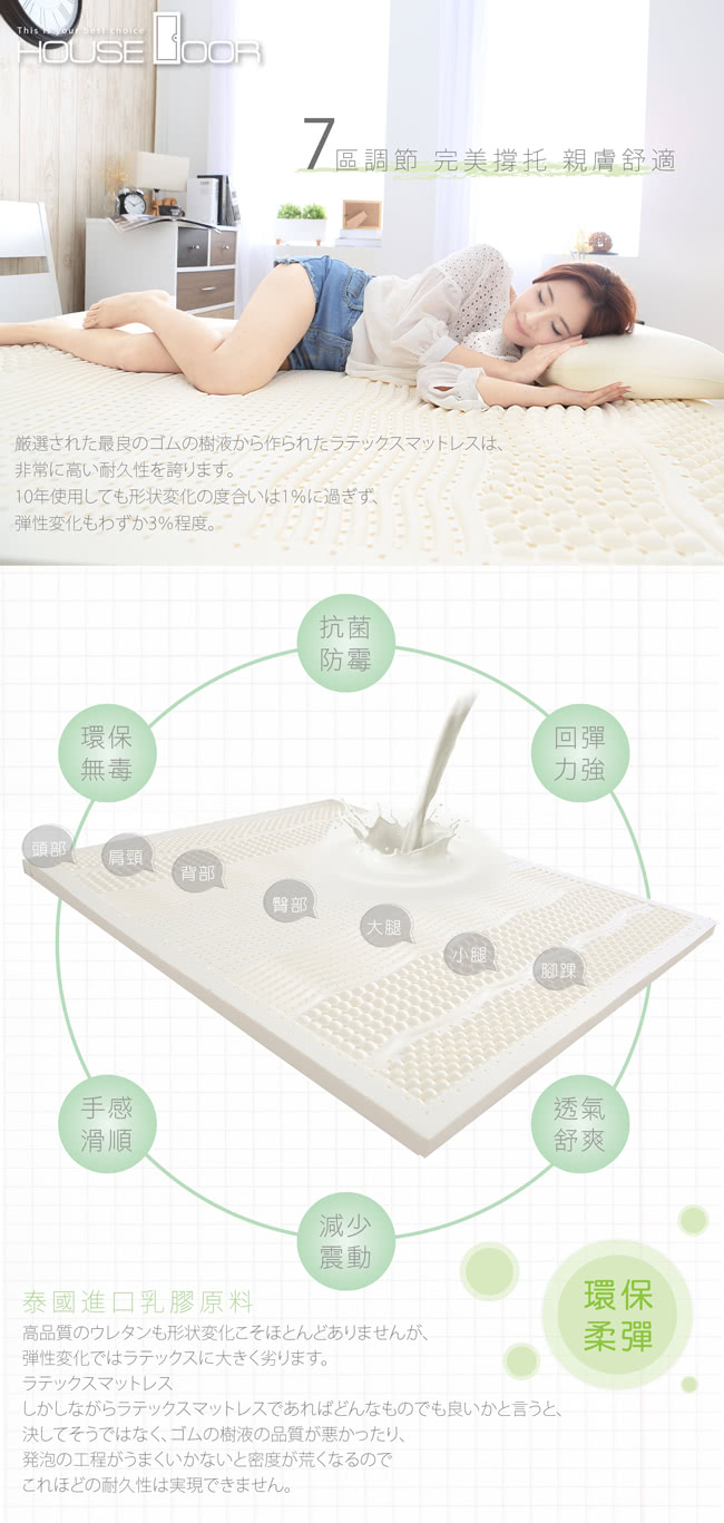 【House Door】TENCEL天絲舒柔布頂級涼感天絲5cm七段式乳膠床墊(單人加大3.5尺)