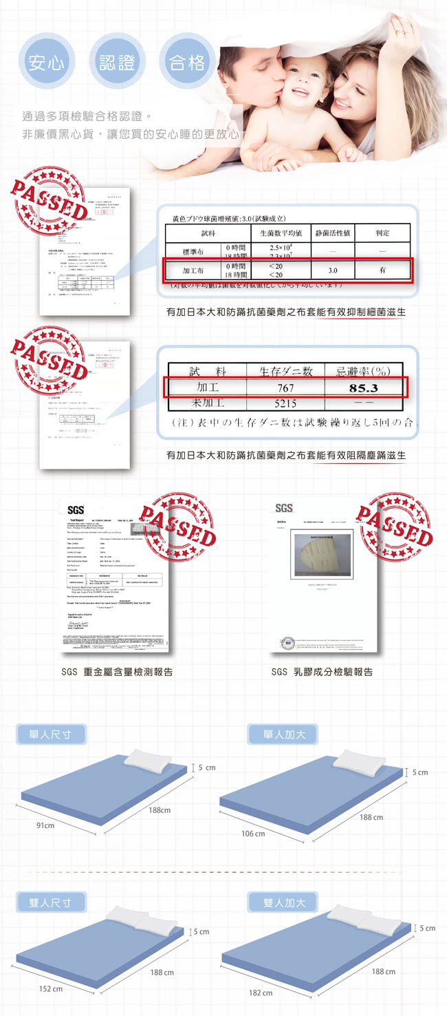 【House Door】TENCEL天絲舒柔布頂級涼感天絲5cm七段式乳膠床墊(單人加大3.5尺)