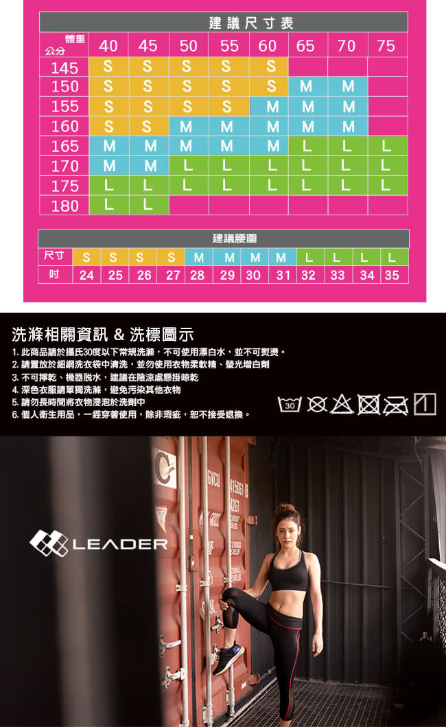 【Leader】女性專用 S-Fit運動壓縮七分緊身褲(藍線)