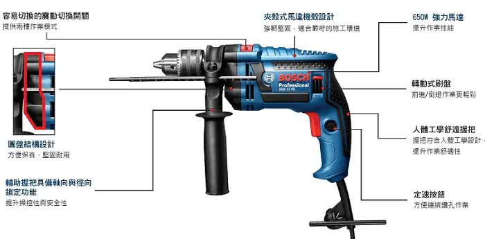 【BOSCH】四分震動電鑽套裝組(GSB 13 RE-VP)