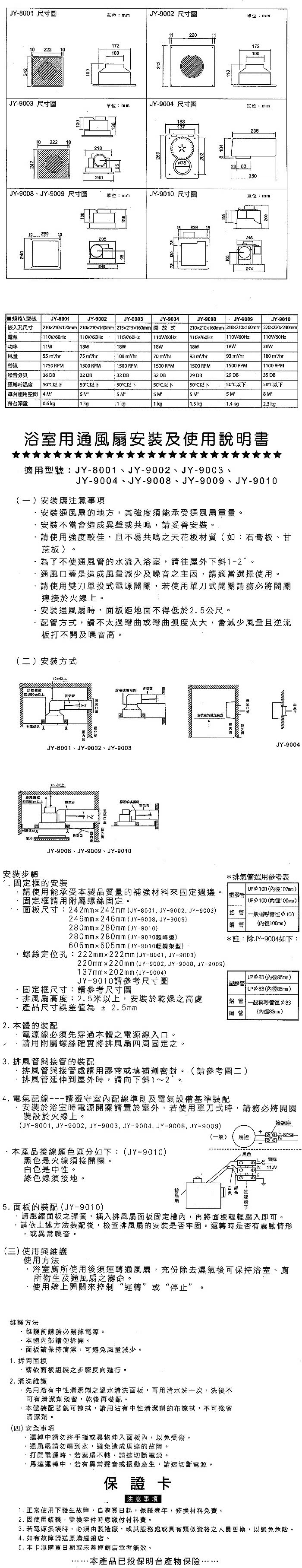 【中一電工】通風扇-明排(JY9004)