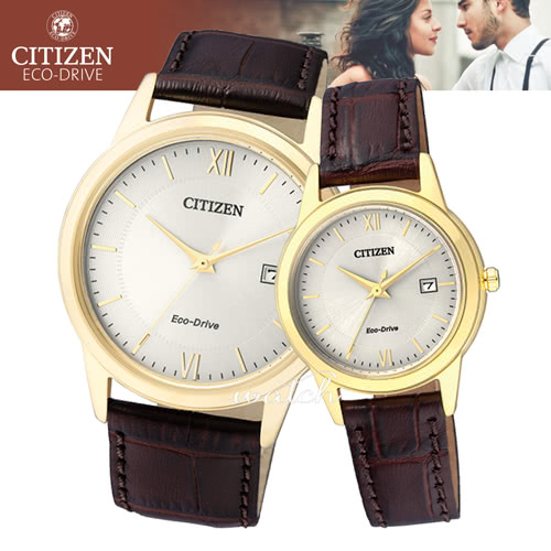 【CITIZEN 日系星辰】送禮首選 光動能 情侶款經典簡約 皮革對錶(AW1232-12A+FE1082-13A)