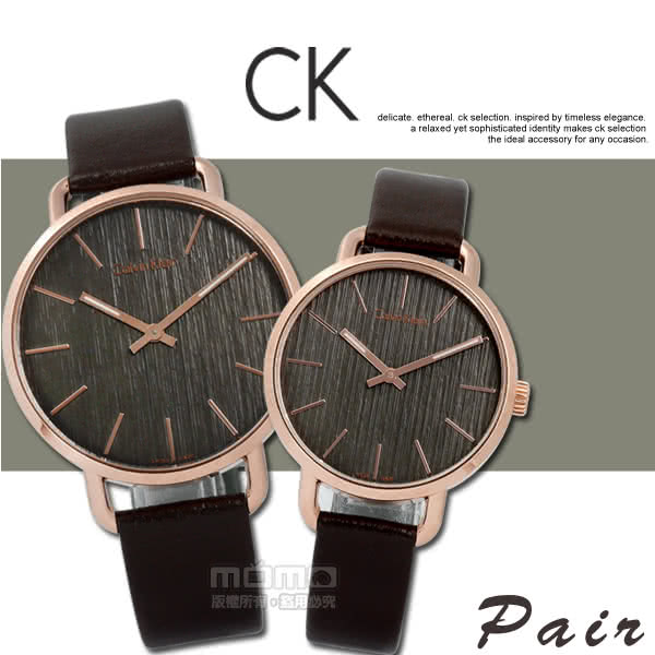 【Calvin Klein】EVEN 沉靜雅緻岩紋皮革手錶 灰x玫瑰金框x深褐 42mm(K7B216G3)