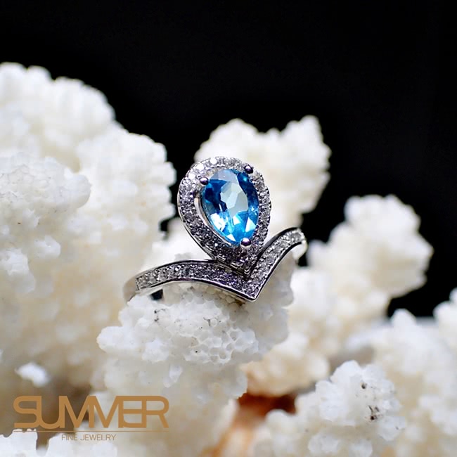 【SUMMER寶石】天然《藍色拓帕石》設計款戒指(-P2-16)