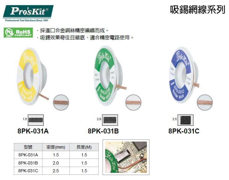 【ProsKit 寶工】吸錫網線 8PK-031B