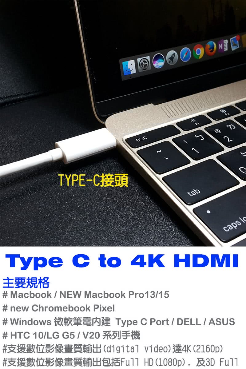 【amber】Super USB 3.1 type C 轉HDMI 4K轉接線(支援htc10)