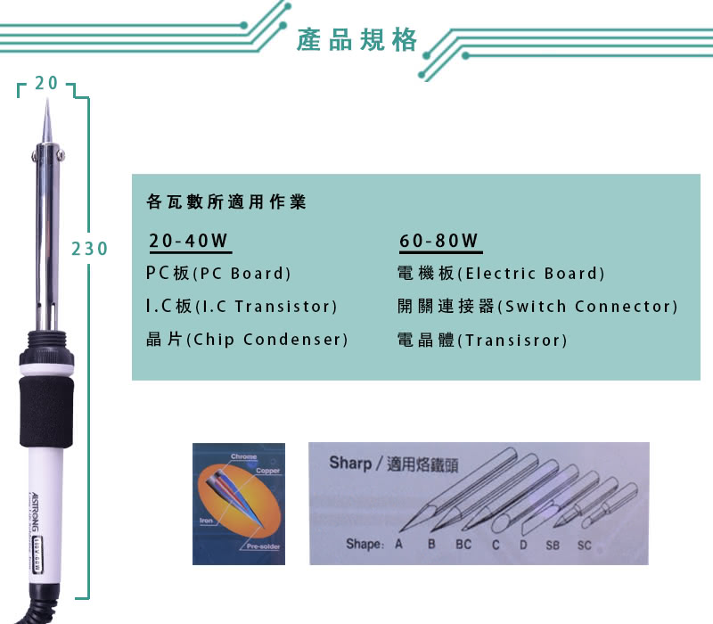 【ALSTRONG】筆型烙電鐵附防熱套ASW-40W