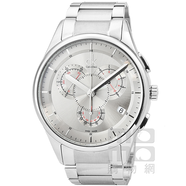 【CalvinKlein】Basic Chrono 三眼計時鋼帶錶-銀面(K2A27193)