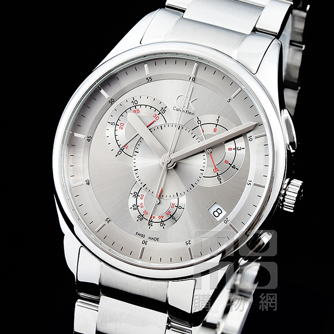 【CalvinKlein】Basic Chrono 三眼計時鋼帶錶-銀面(K2A27193)