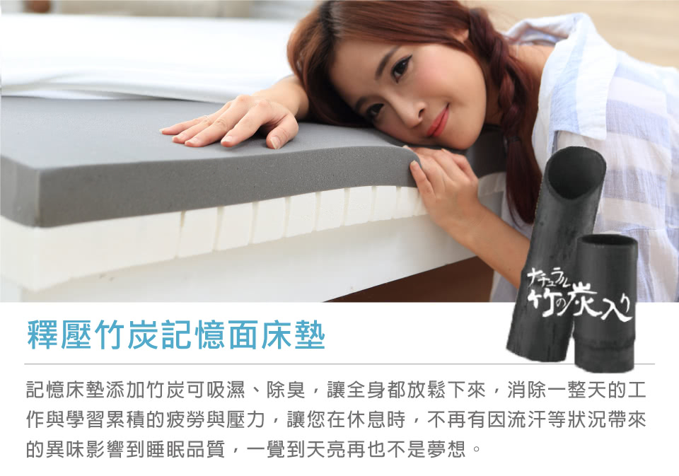【House Door】超吸濕排濕表布8cm厚乳膠+竹炭記憶雙膠床墊(單大3.5尺)