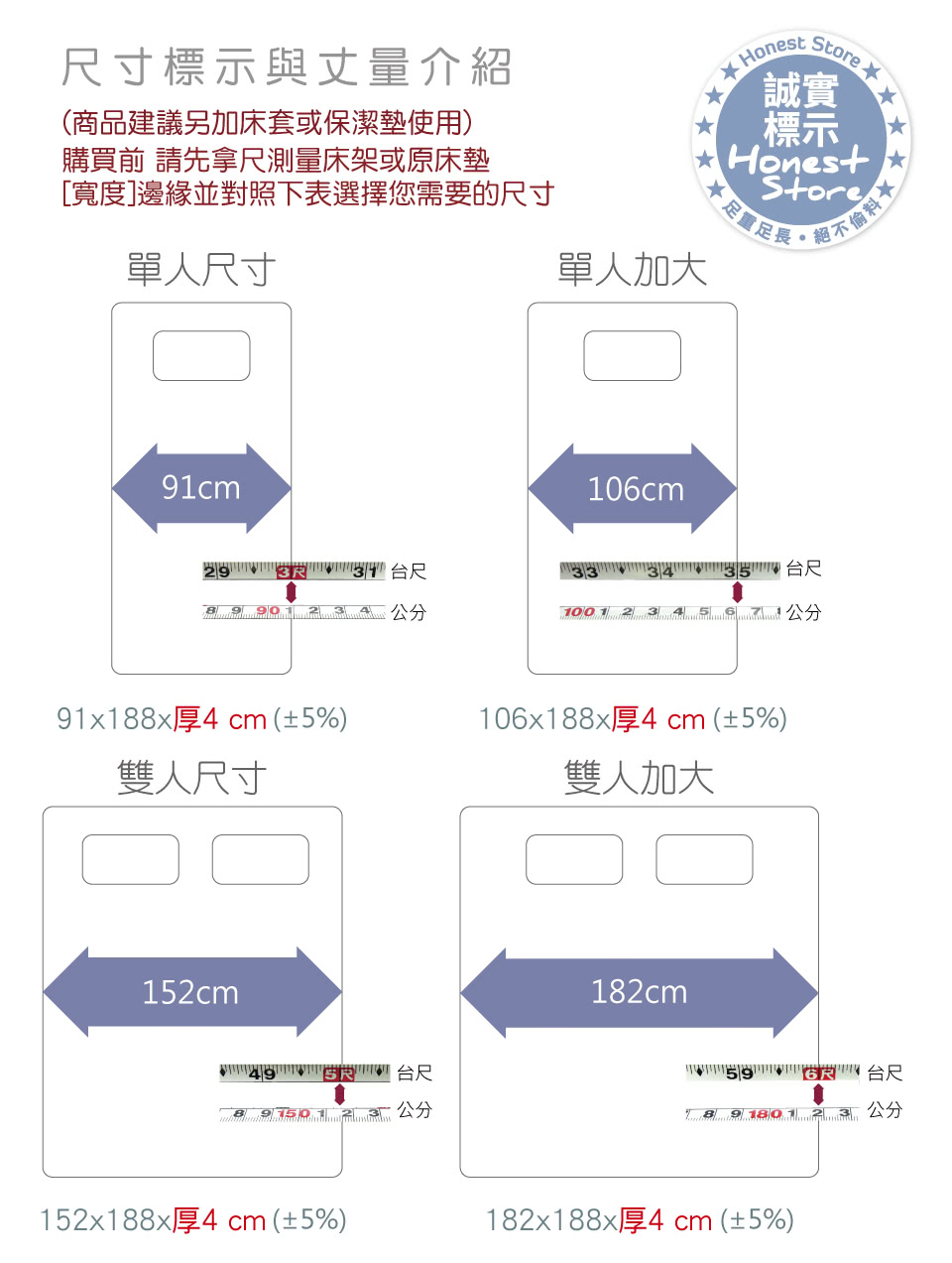 【House Door】超吸濕排濕表布4cm厚Q彈乳膠床墊(單大3.5尺)