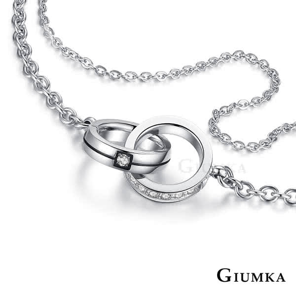 【GIUMKA】雙環雙圈手鍊  德國珠寶白鋼  依鍊系列  單鑽黑線  MH06021-1(銀色)