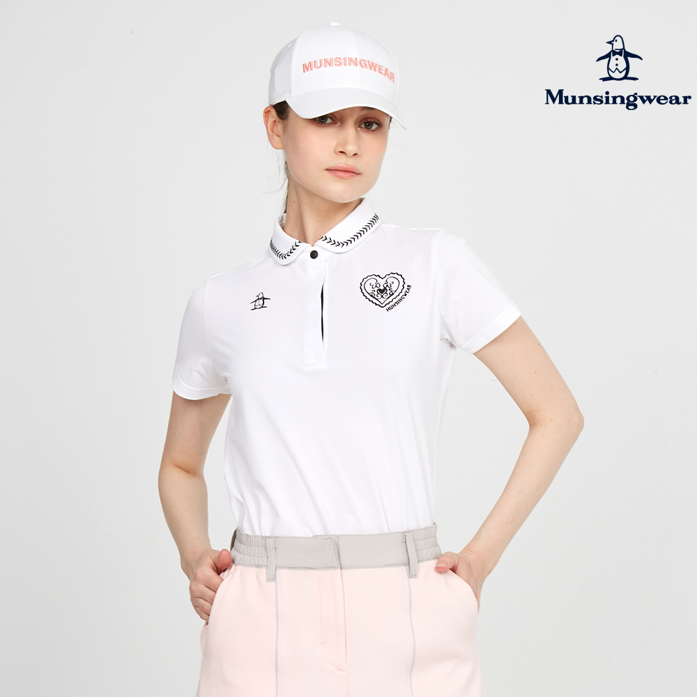 Munsingwear 企鵝牌 女款白色日本製特色衣領輕薄彈 Munsingwear 企鵝牌 女款白色日本製特色衣領輕薄彈