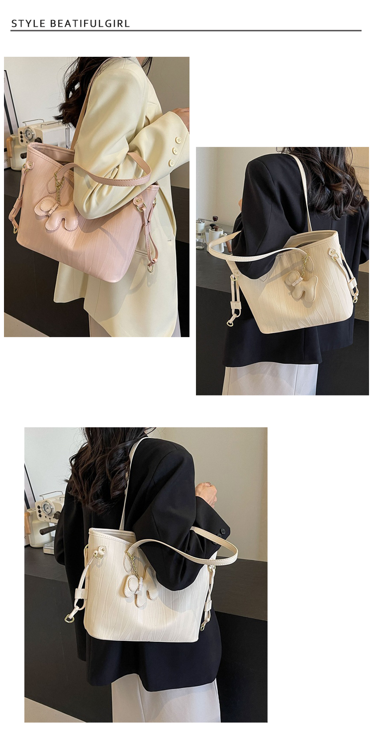 Rosse Bags 經典時尚條紋掛飾大容量肩背托特包(現+ Rosse Bags 經典時尚條紋掛飾大容量肩背托特包(現+