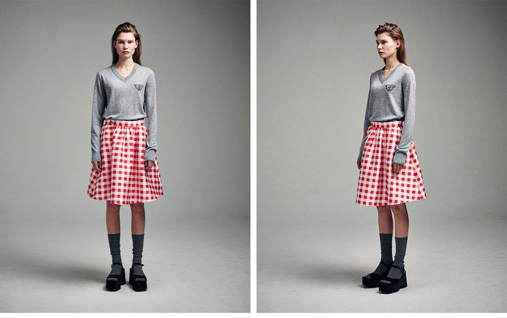 MARDI MERCREDI 學院風V領羊毛衫 灰色 WOO MARDI MERCREDI 學院風V領羊毛衫 灰色 WOO