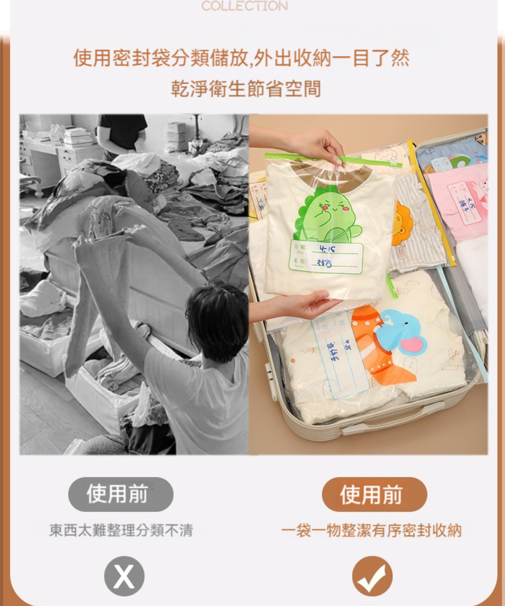 Dagebeno荷生活 旅行衣物整理袋 兒童用品分類密封袋 Dagebeno荷生活 旅行衣物整理袋 兒童用品分類密封袋