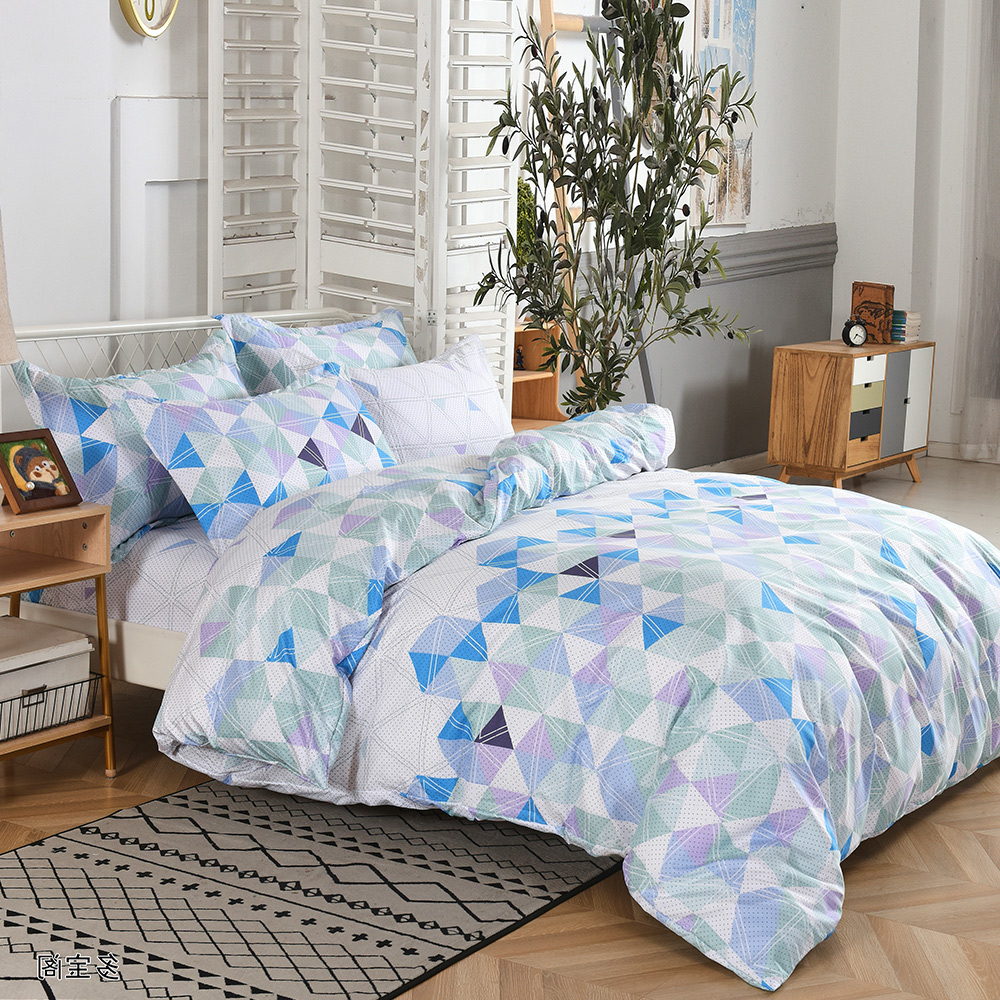 MIT iLook 台灣製優質柔絲棉加大床包+枕套組(幾何菱 MIT iLook 台灣製優質柔絲棉加大床包+枕套組(幾何菱