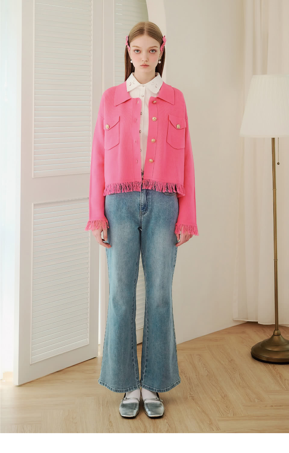 OUWEY 歐薇 小香風流蘇針織短版外套(桃;S-L;324 OUWEY 歐薇 小香風流蘇針織短版外套(桃;S-L;324