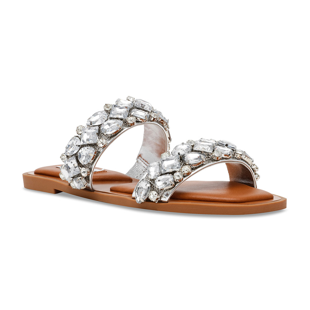 steve madden ASTAR 貴氣鑽面雙帶拖鞋(銀色 steve madden ASTAR 貴氣鑽面雙帶拖鞋(銀色