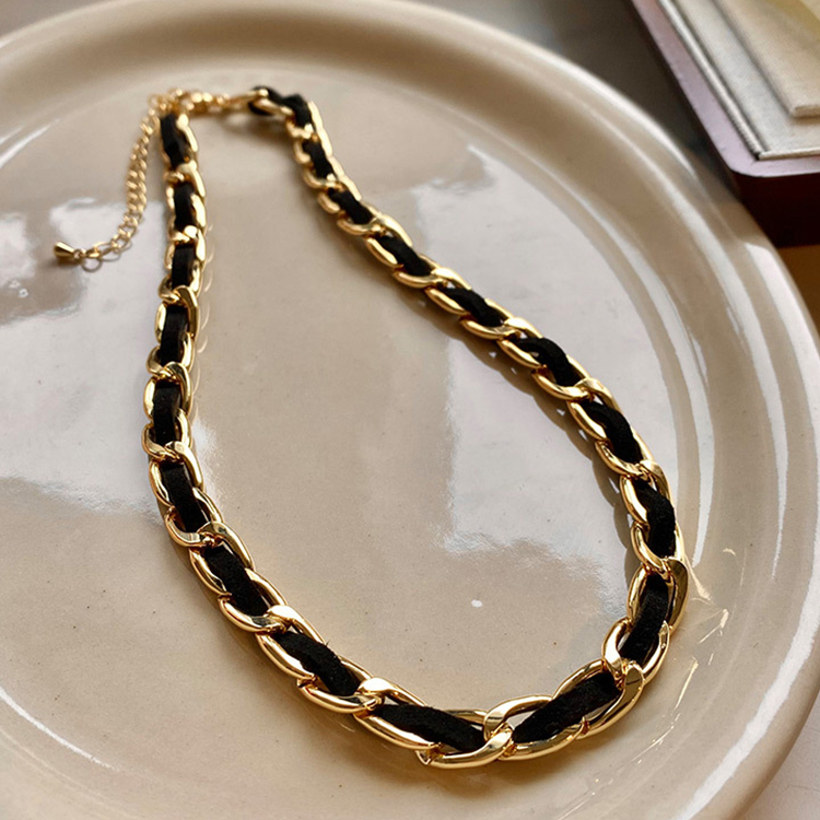 ANGEL 暗黑編織皮質麻花拼色金屬項鍊(金色)好評推薦 ANGEL 暗黑編織皮質麻花拼色金屬項鍊(金色)好評推薦